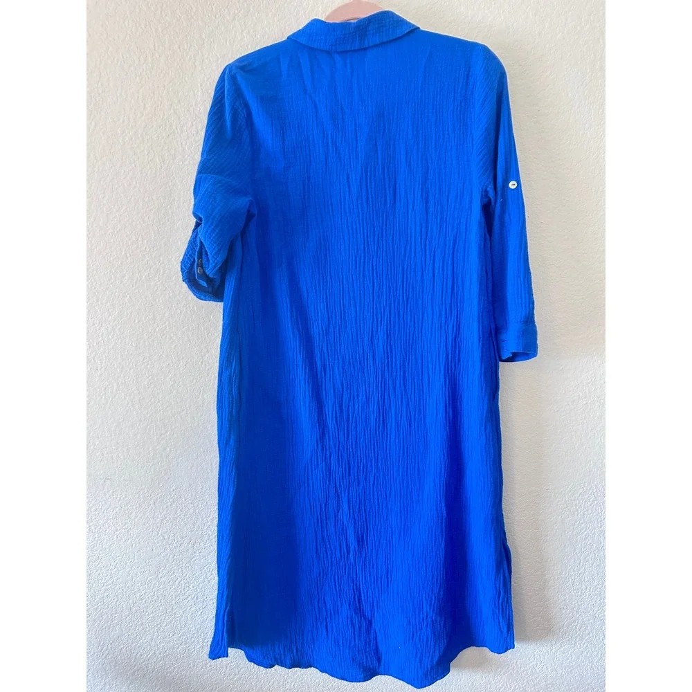 J. Jill 100% Cotton-Gauze‎ One-Pocket Blue Lagenlook Shirtdress SZ XS - Picture 7 of 10
